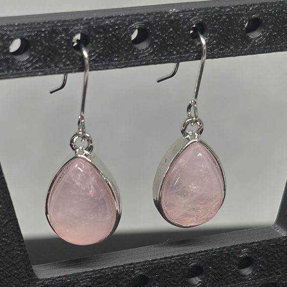 Genuine Rose Quartz Tear Drop Earrings - Picture 3 of 5